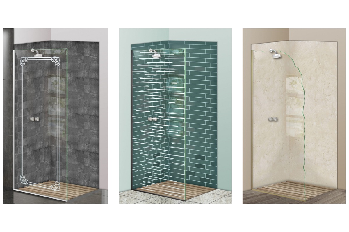 Minimalist design frosted shower glass panels​ by Sans Soucie Art Glass