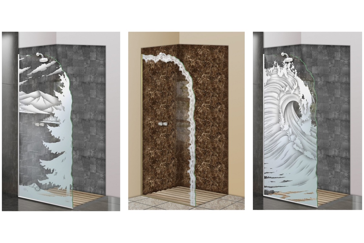 Collection of handcrafted glass shower panel styles highlighting privacy and style benefits.