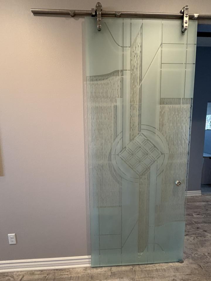 Sliding pantry door with glass
