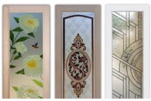 Colored frosted glass ideas with floral, ornamental, and geometric styles.