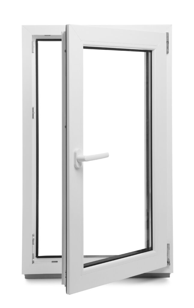 Casement window hinged on the side, open.