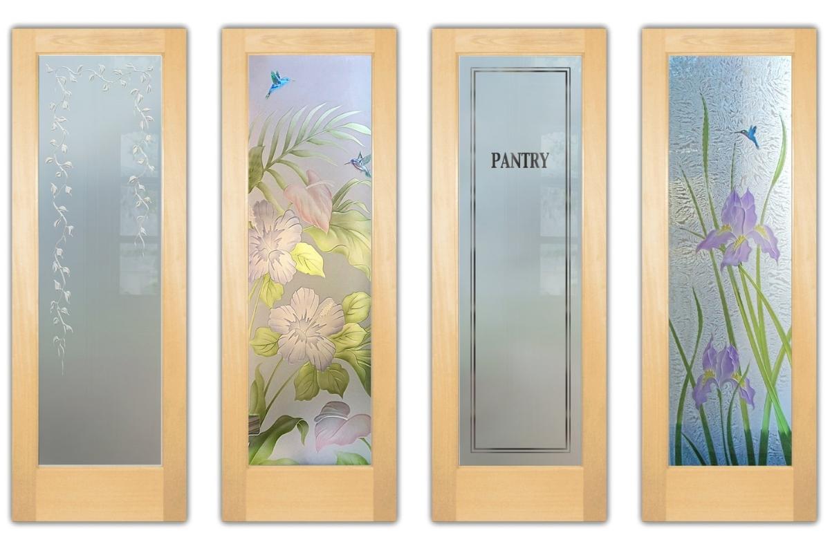 Collage of durable kitchen pantry doors made from Maple.
