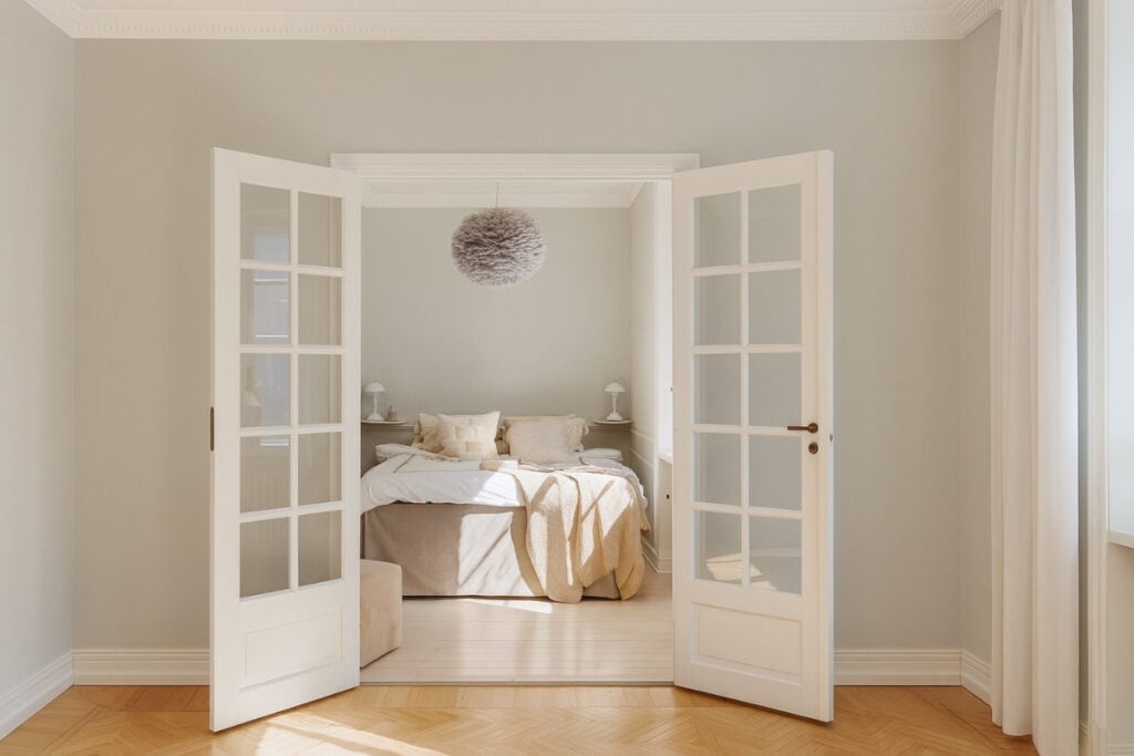 french doors in a bedroom