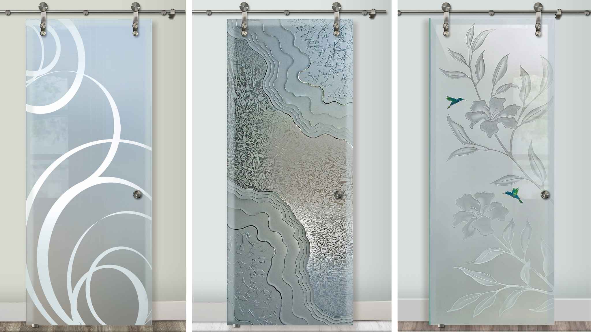 Glass barn doors in premium quality with easy maintenance and long-lasting design. Modern glass barn doors in an interior, custom-designed by Sans Soucie Art Glass with professional craftsmanship and trusted safety standards.