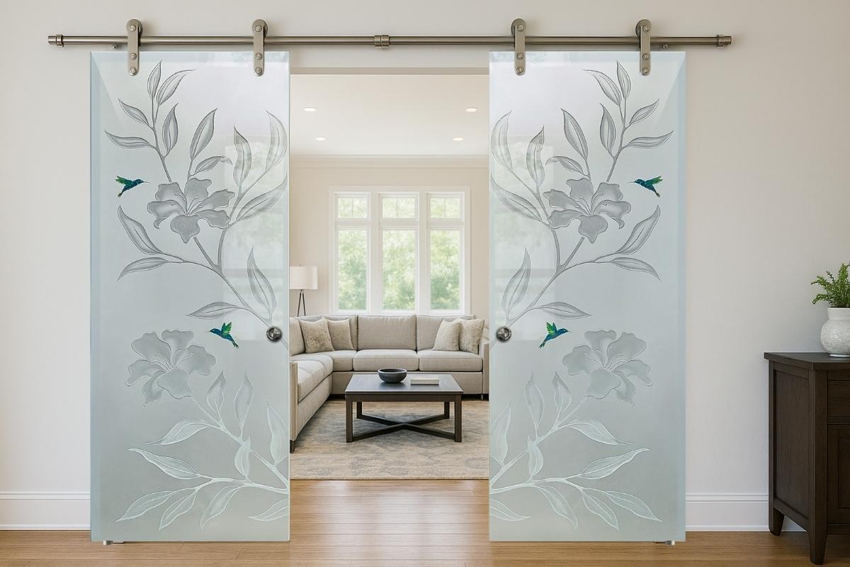 Scratch-resistant frosted barn glass doors with easy maintenance.