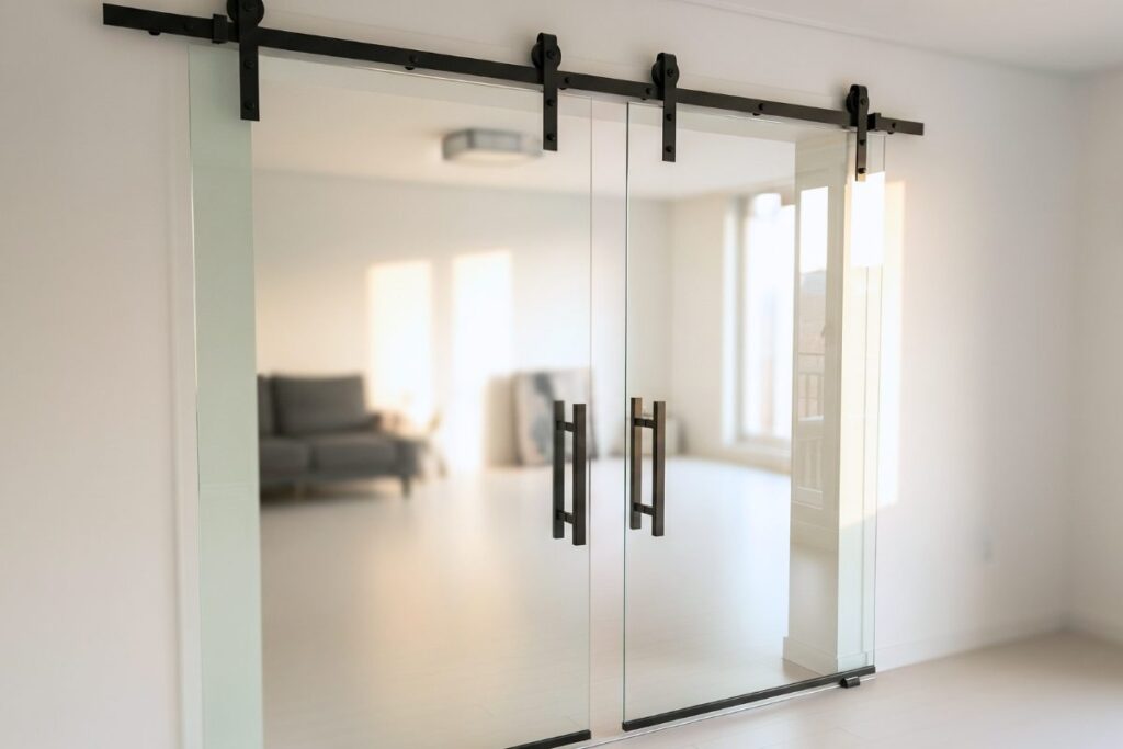 Clear glass barn doors