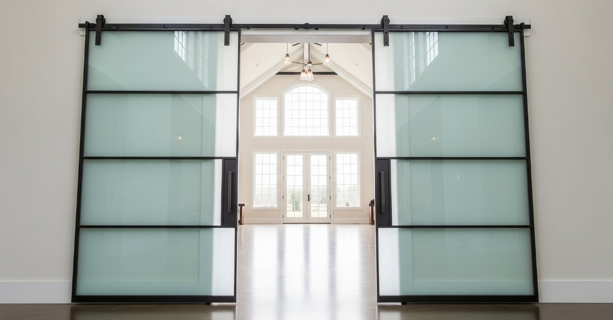 double frosted glass barn doors