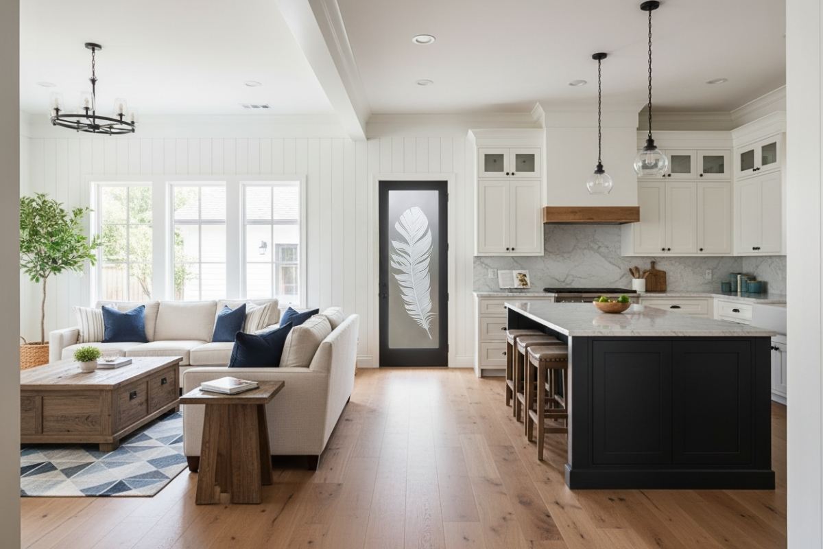 Black door with frosted glass