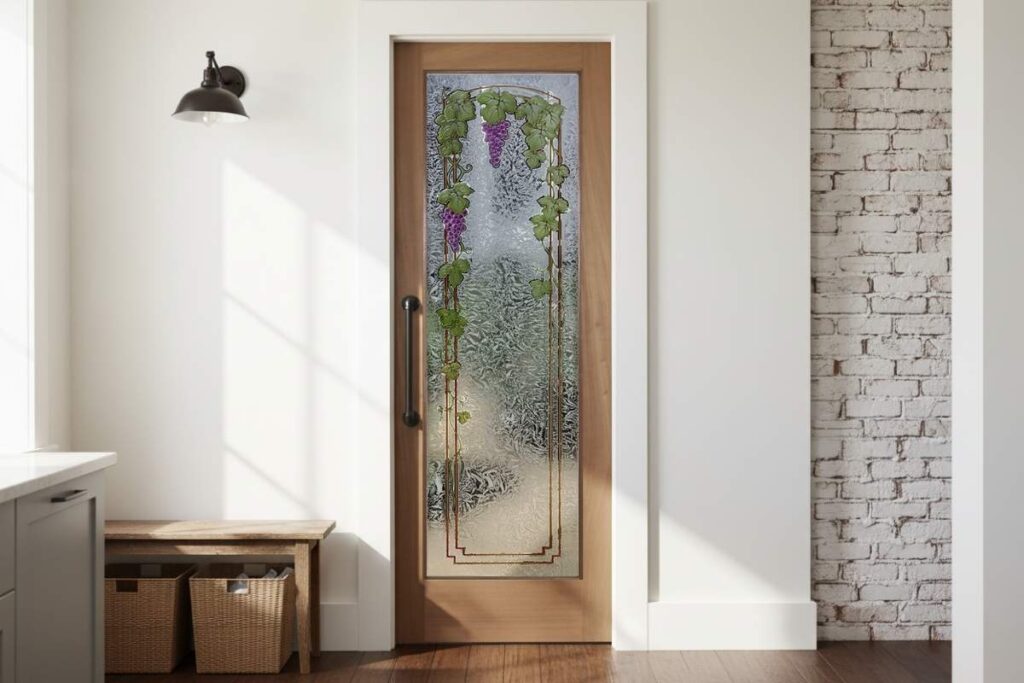 Professionally made pantry door with frosted glass design