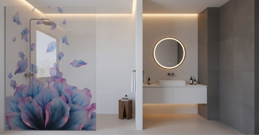Professionally designed and handcrafted frosted shower panel