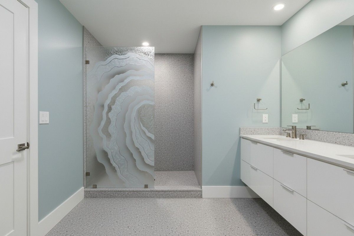 Stunning carved glass partition from Sans Soucie Art Glass.