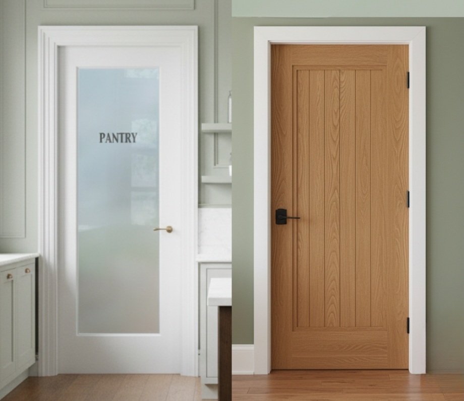 Pantry Doors with Frosted Glass vs. Wood Pantry Doors