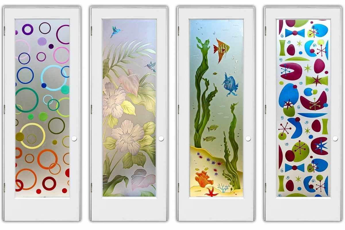 Handcrafted glass doors combining privacy, art, and natural light