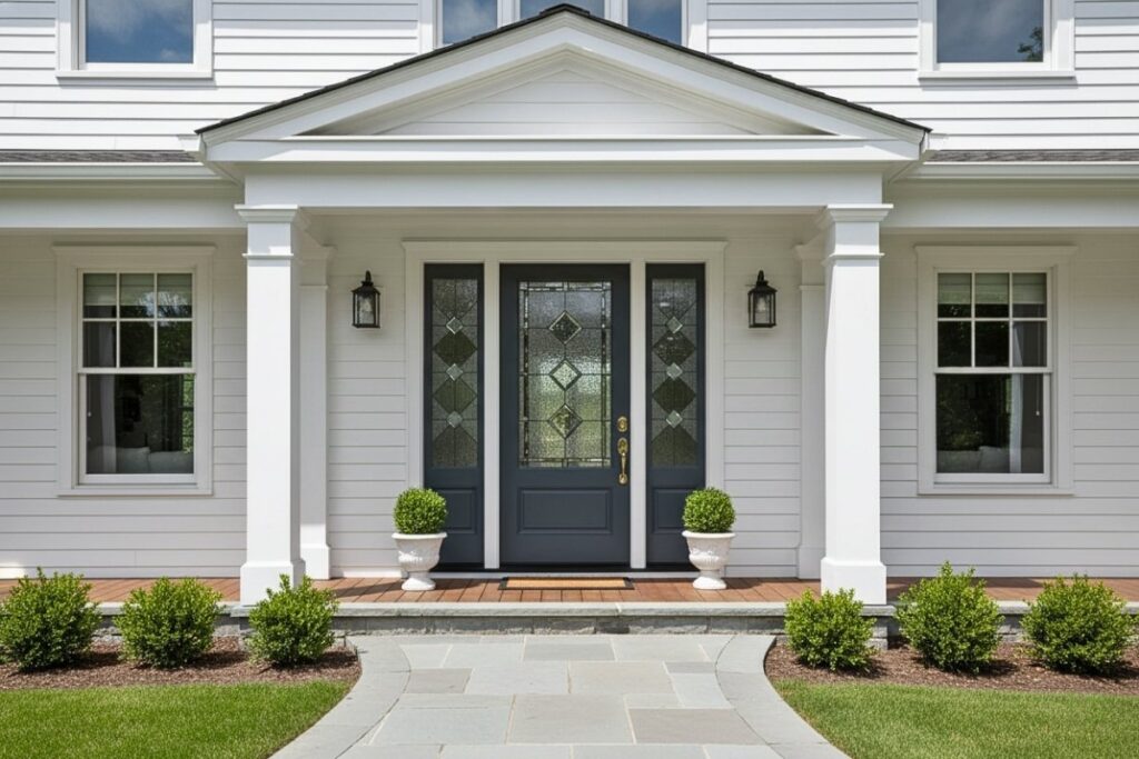 Wood Front Door with Matching Sidelight Beveled Glass