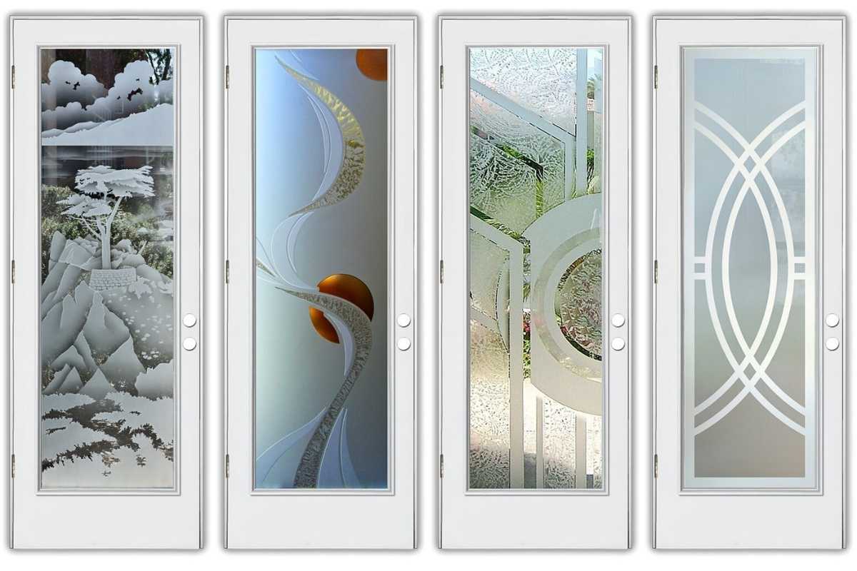 modern front doors with frosted glass by Sans Soucie Art Glass