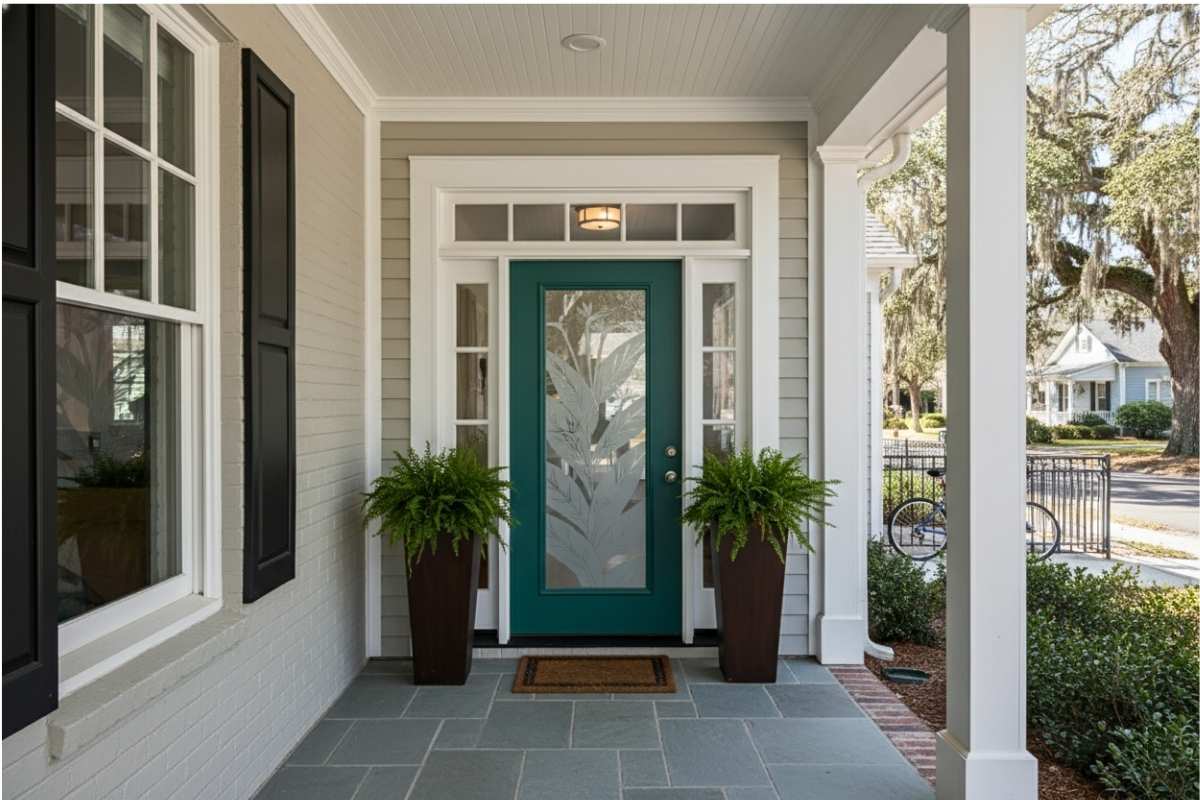 bird of paradise 3DE clear-frosted glass fiberglass front door-sans soucie art glass