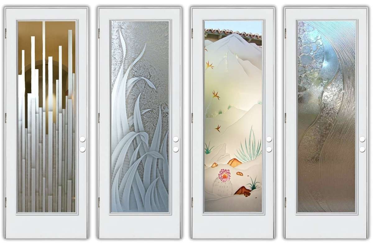 front doors made of fiberglass showcasing different glass textures and finishes