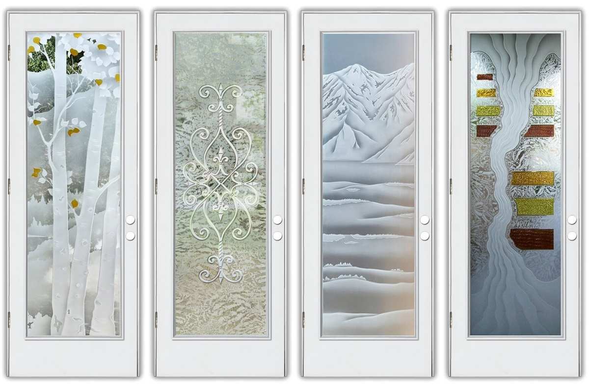 Decorative Gluechip and frosted glass patterns used in a custom fiberglass front doors