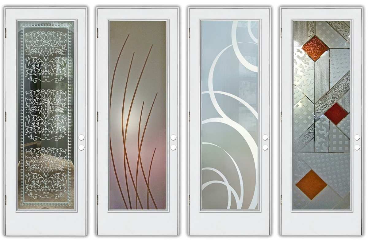 fiberglass entry doors with glass by Sans Soucie Art Glass-full doors