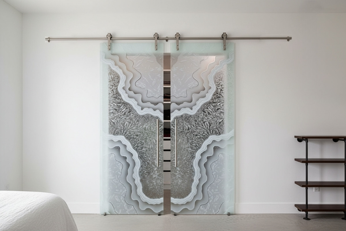 double frosted glass barn doors for modern style interior
