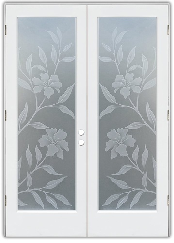 Glass panel with minimalist etched floral pattern