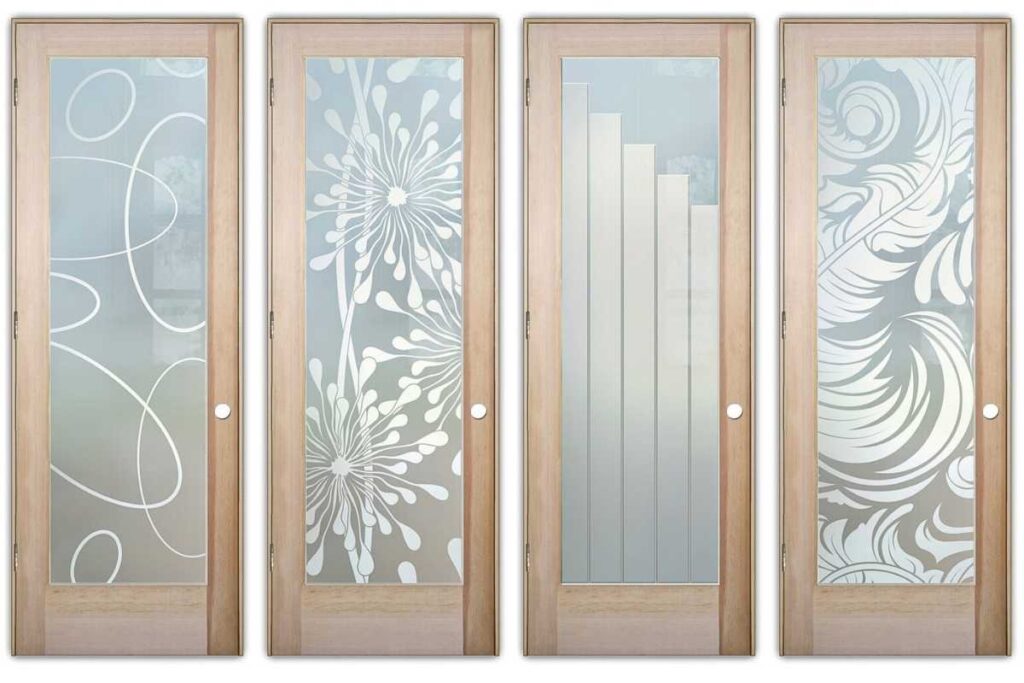 Mid-Century design bathroom doors Sans Soucie Art Glass
