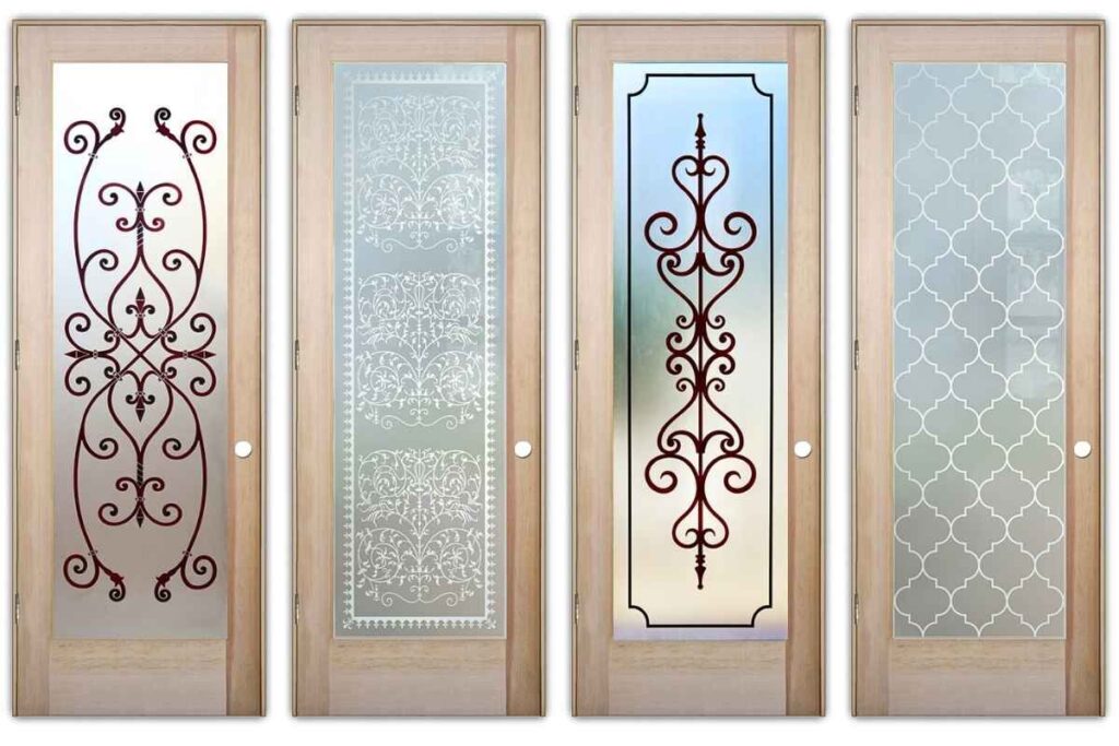 mid-century retro frosted glass bathroom doors