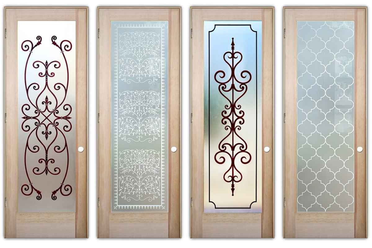 Traditional interior doors with decorative glass designs