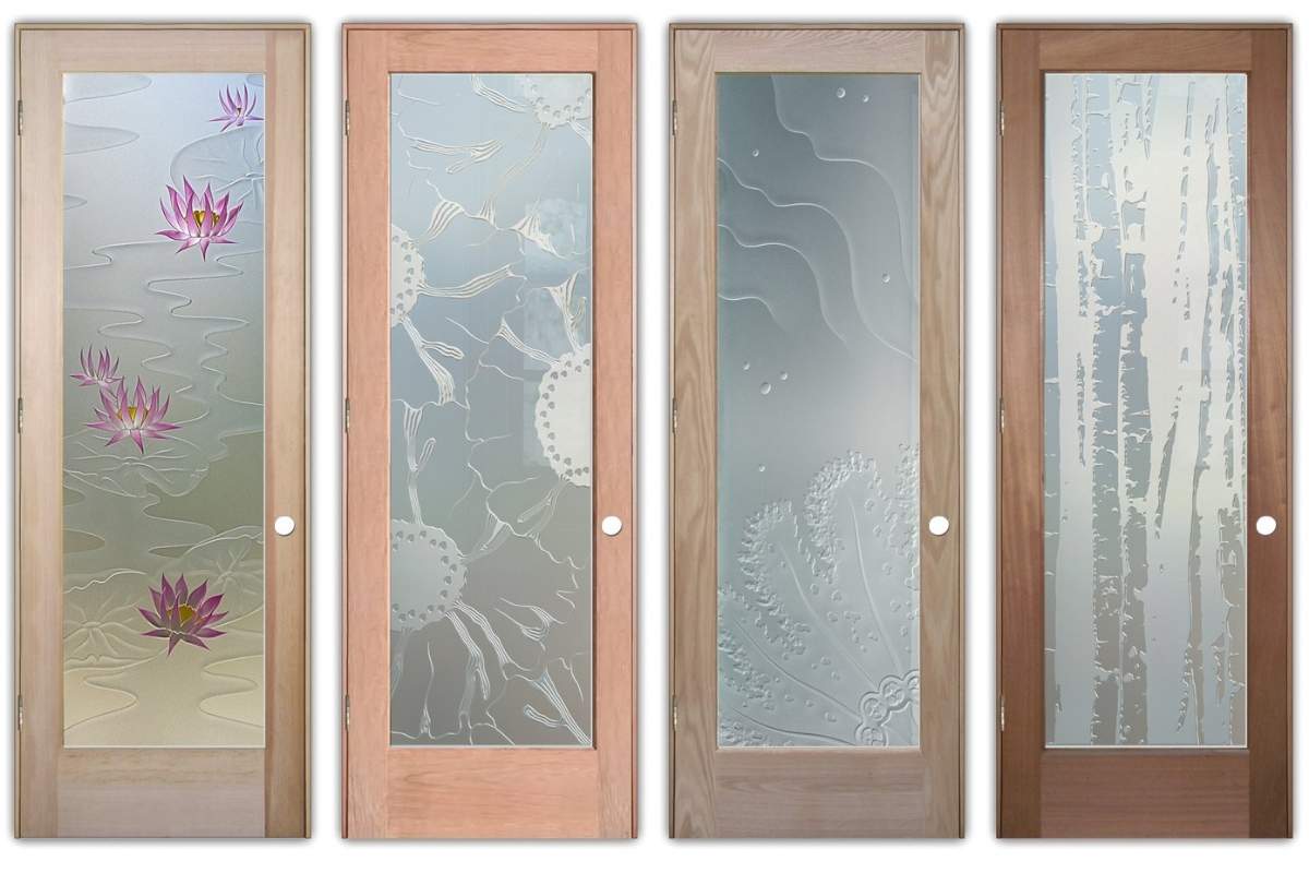 Interior doors with frosted glass privacy by sans soucie art glass.