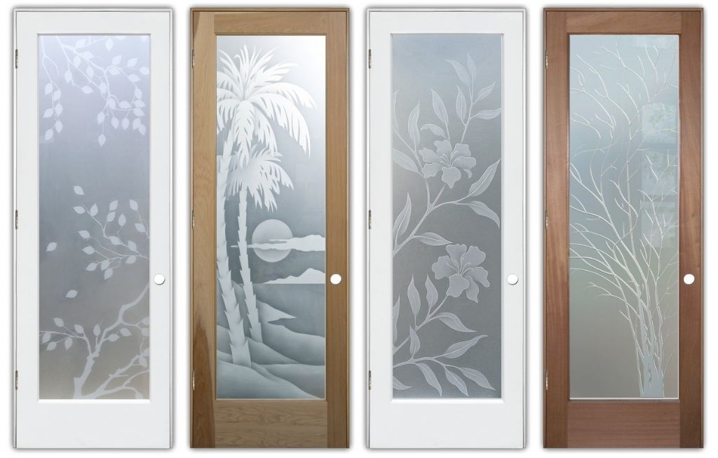 modern nature design frosted glass for interior doors Sans Soucie Art Glass Studios.