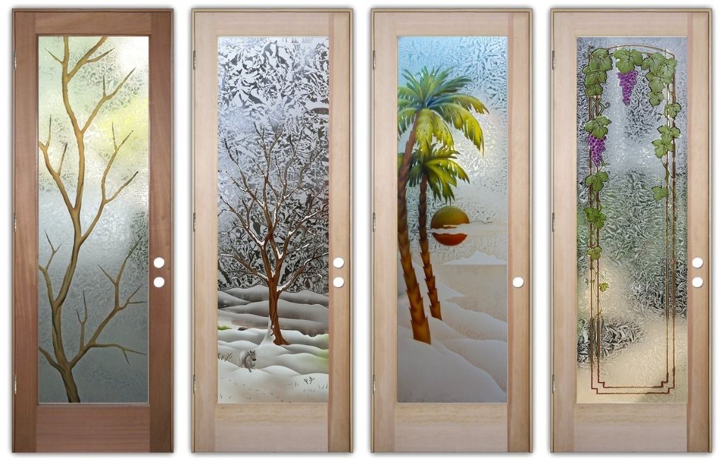 Nature inspired front doors with stained glass look from Sans Soucie Art Glass Studios.