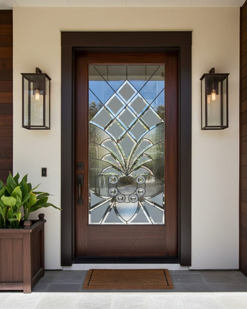 Arabesque Bevels Leaded Door SETTING portrait sans soucie art glass