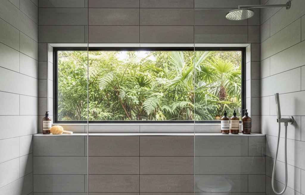 shower window with a ledge