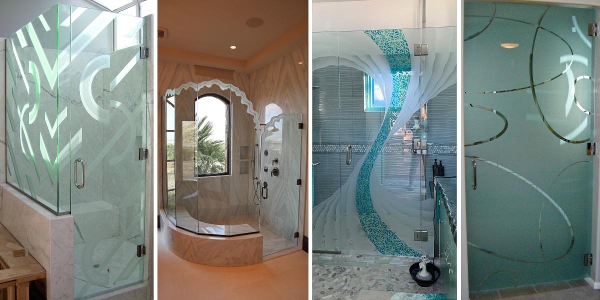 custom showers with frosted glass designs, decorative glass shower collection