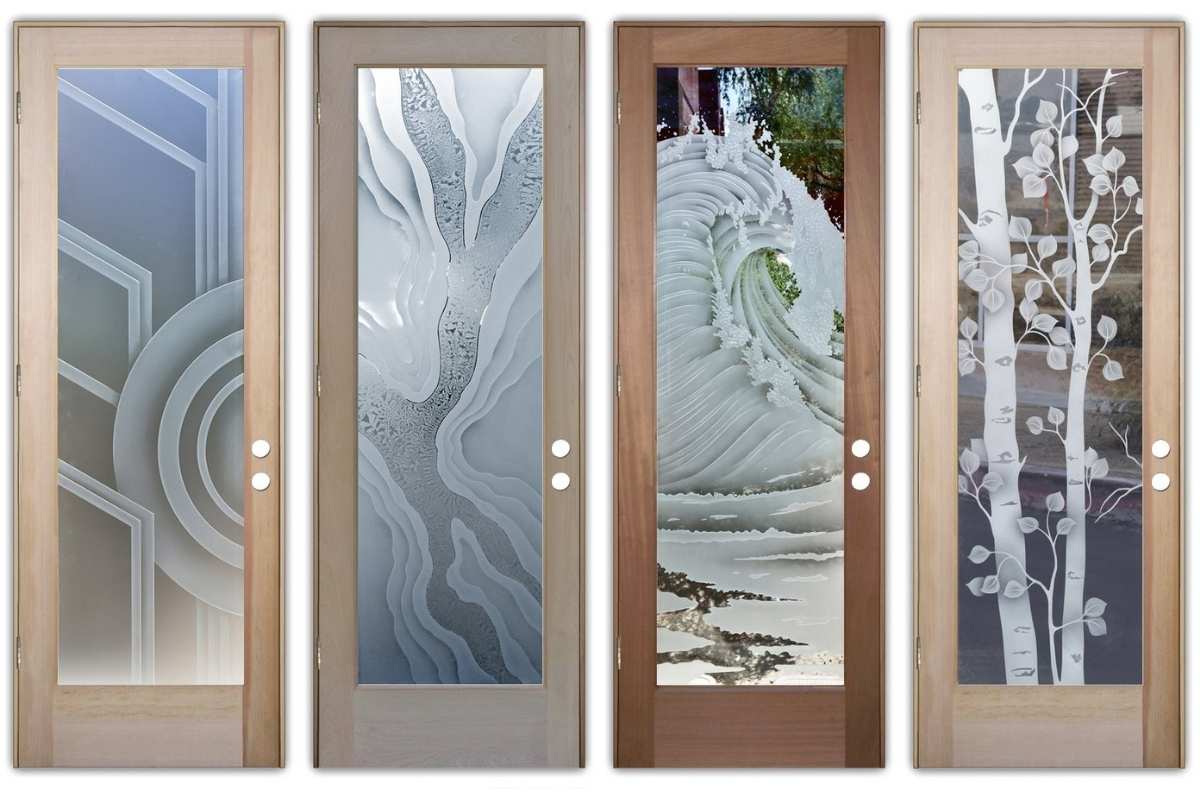 timeless glass doors with organic etched and carved glass designs