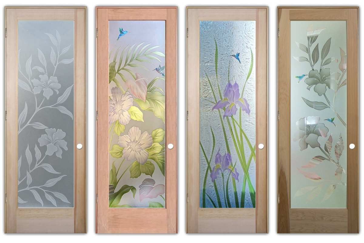 Etched glass flowers interior doors