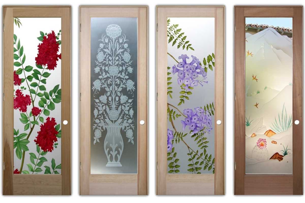 glass interior doors with floral glass design