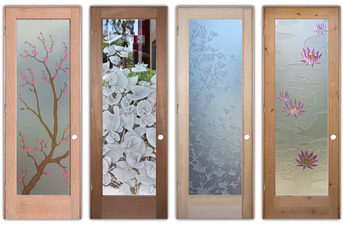 Interior doors with frosted glass flowers design