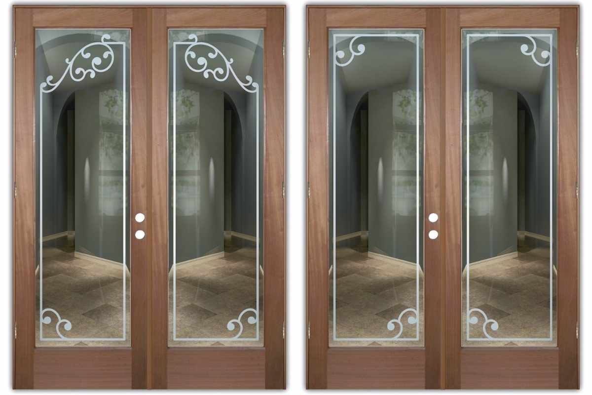 double glass front doors with decorative borders