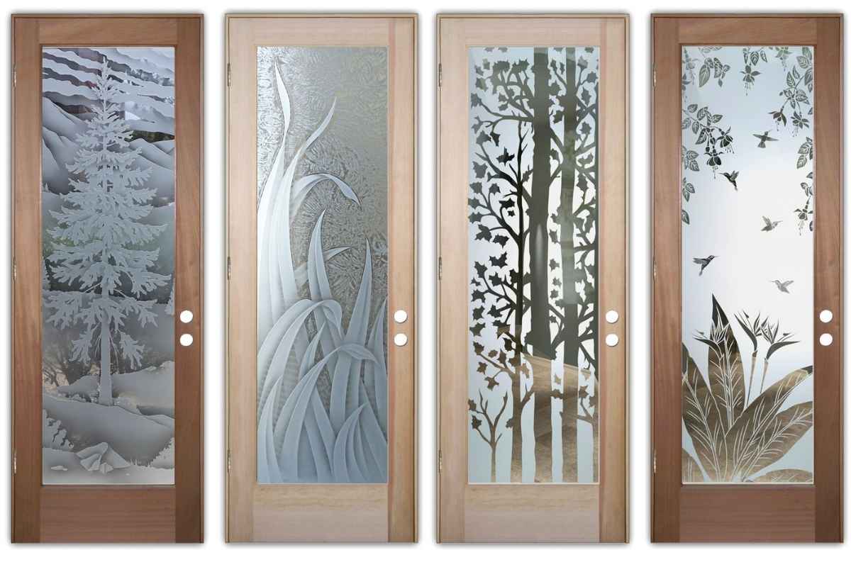 Frosted glass front door collection with nature-inspired designs