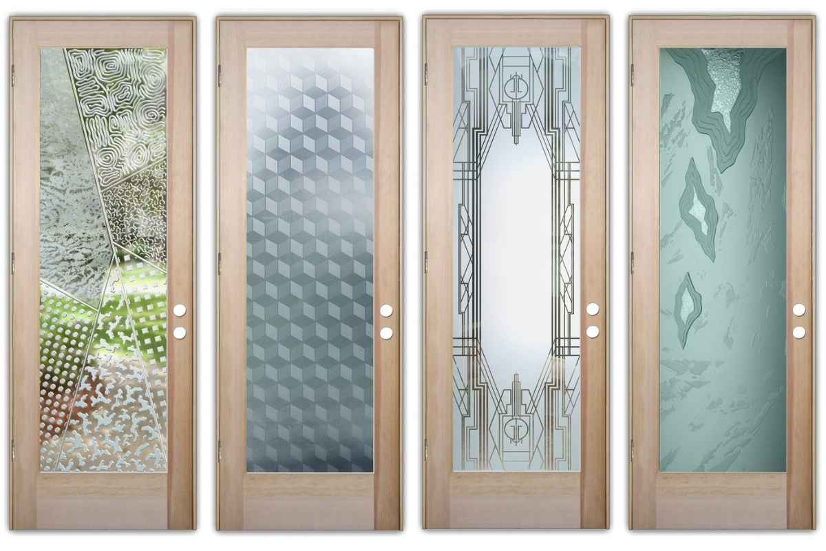 Decorative glass front doors with a modern art deco motif