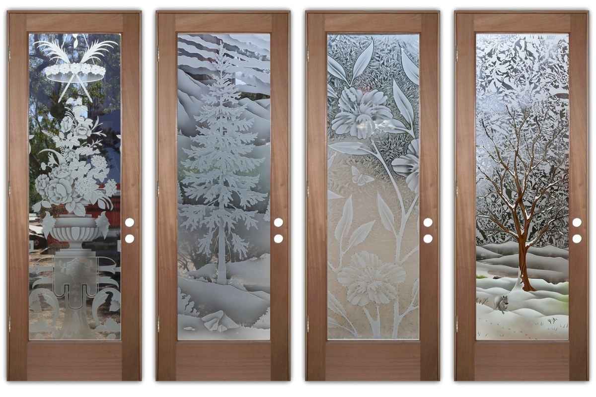 Sans Soucie Art Glass botanical and tree-inspired frosted glass farmhouse front doors