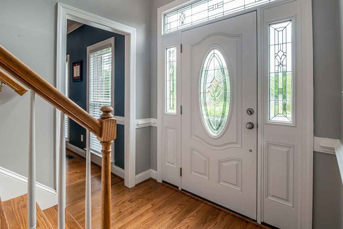 Beveled Glass Front Door with Sidelights and Transom