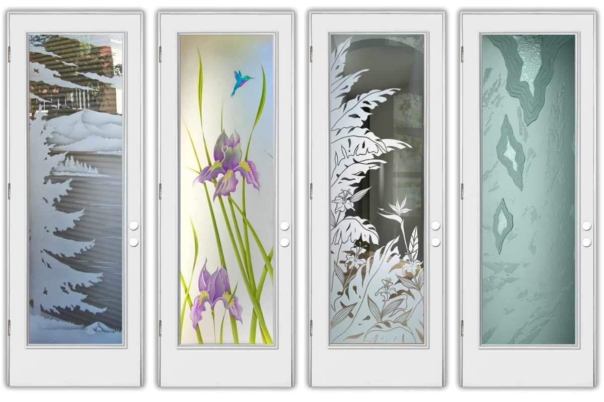 Fiberglass front doors with decorative glass designs