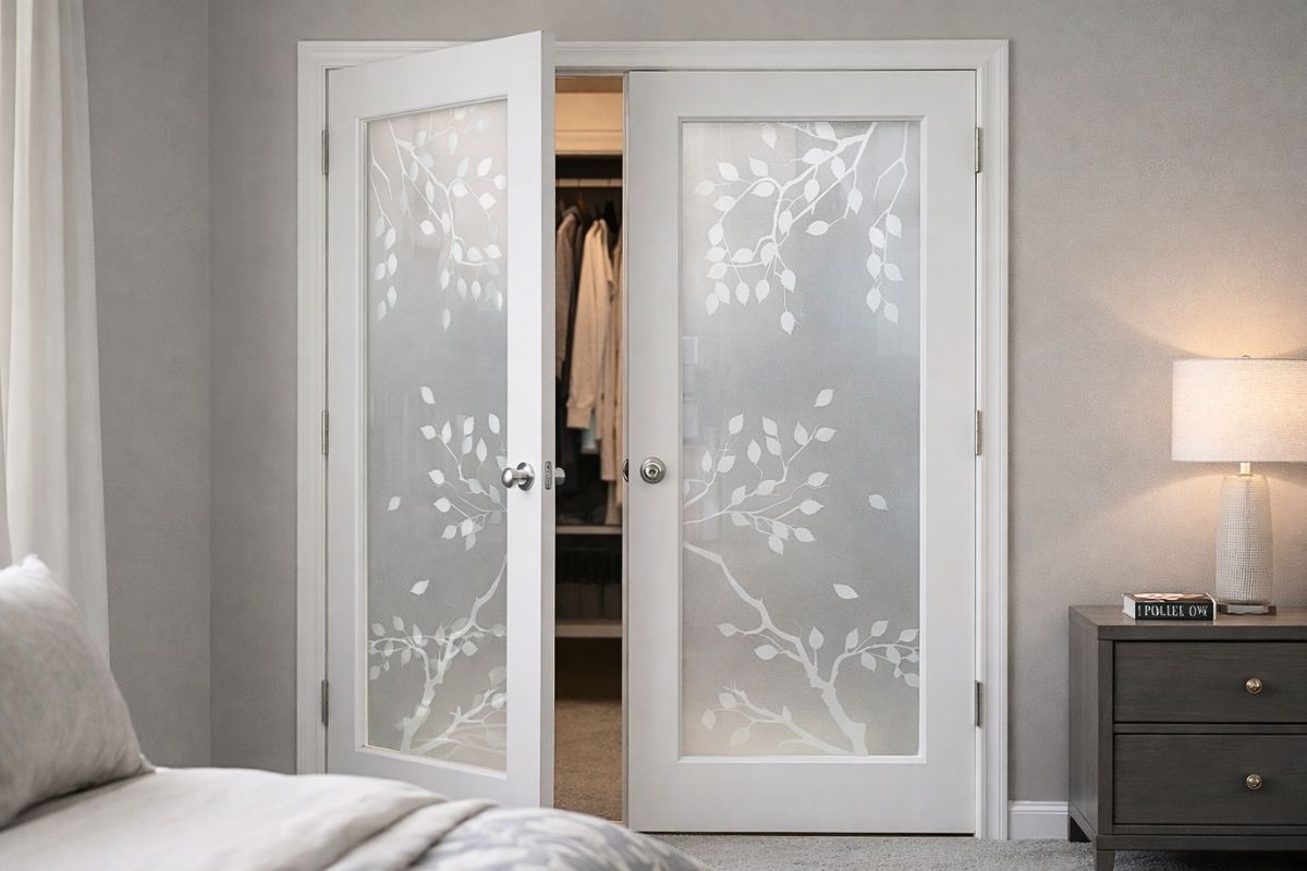 French doors with private frosted glass