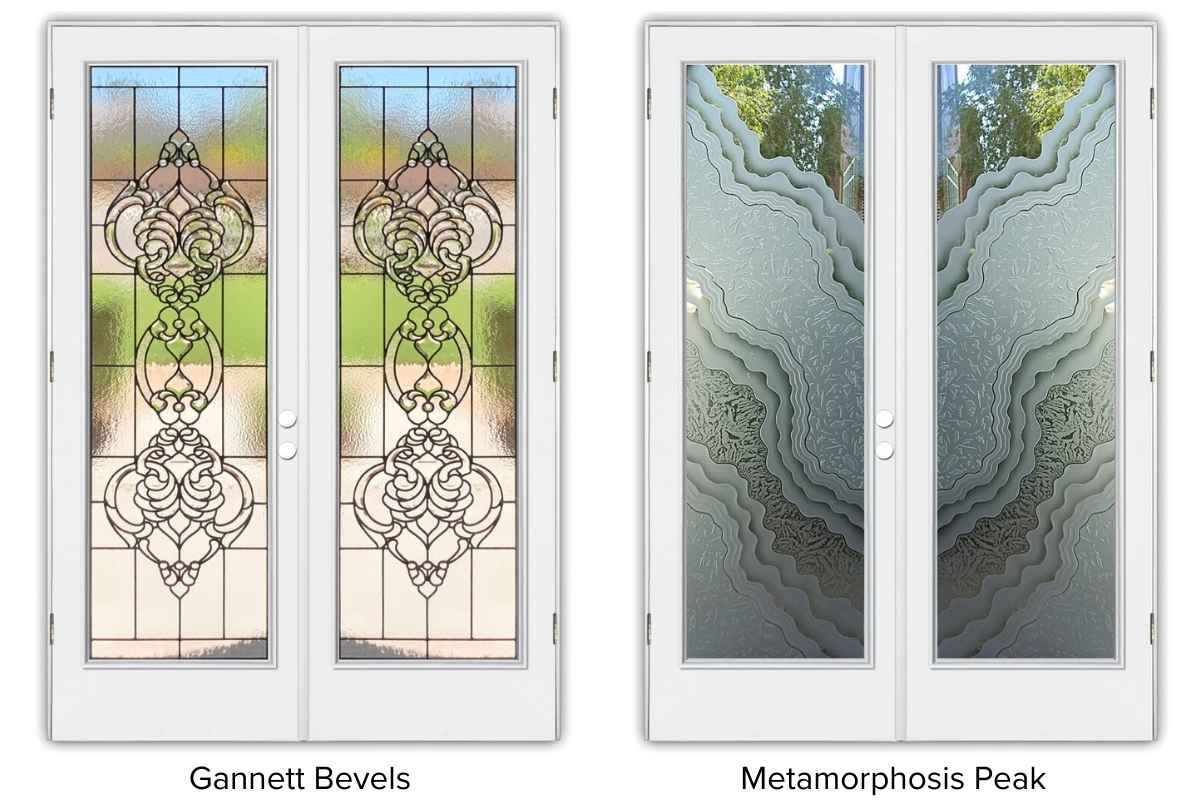 Double front door replacement ideas: Beveled glass doors and stunning frosted glass doors