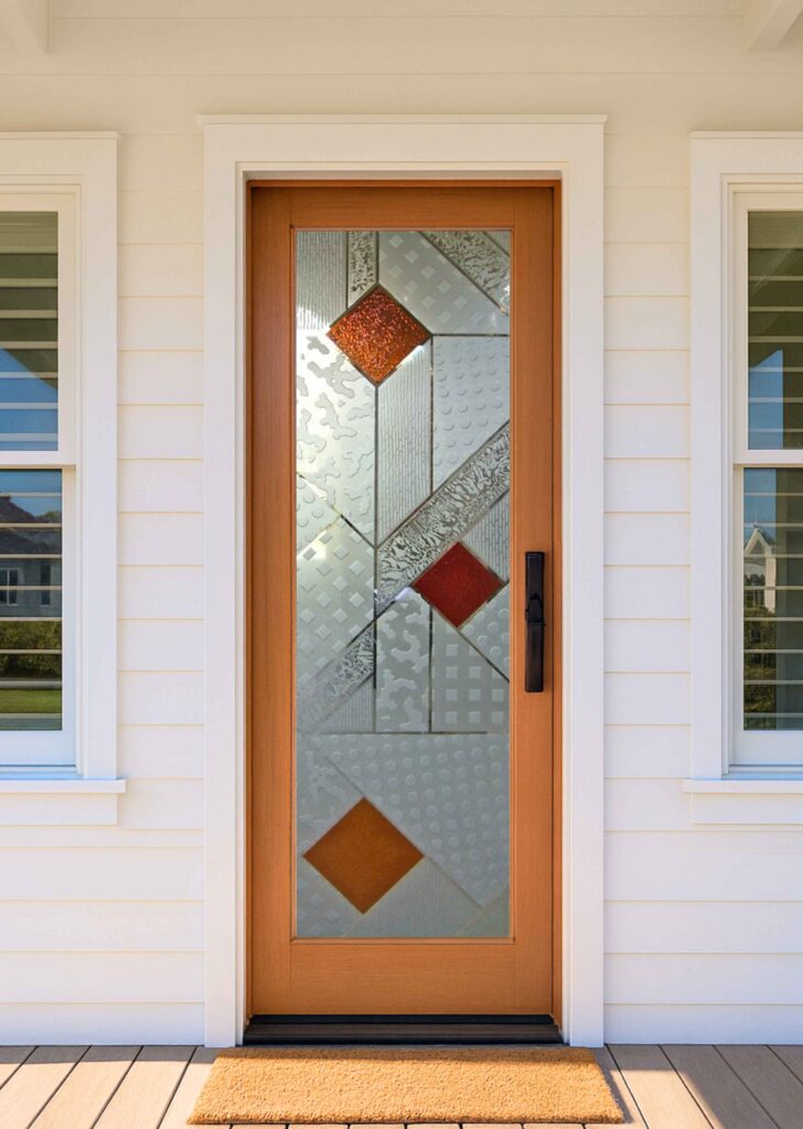 Geometric design painted frosted glass door