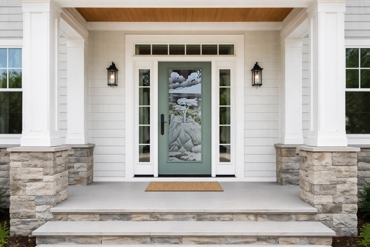 Decorative frosted glass front door
