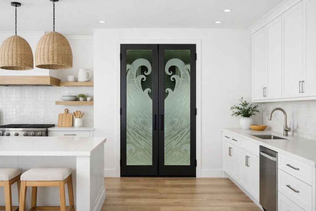 Internal doors with glass featuring 3D carved and shaded design Newport Waves