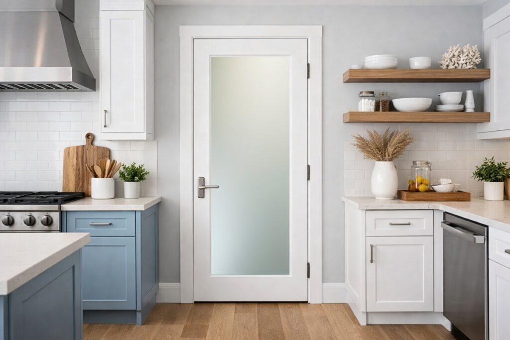 Plain frosted glass pantry door